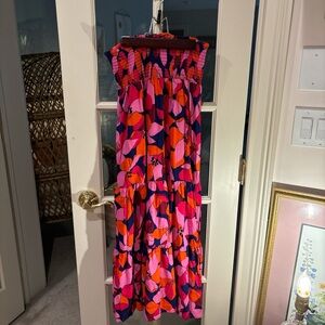 Women’s pink blue and orange elastic waist able the label Boho long skirt medium